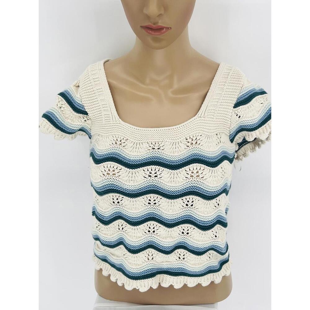 Jessica Simpson Striped Crochet‎ Top Large Cotton Blend